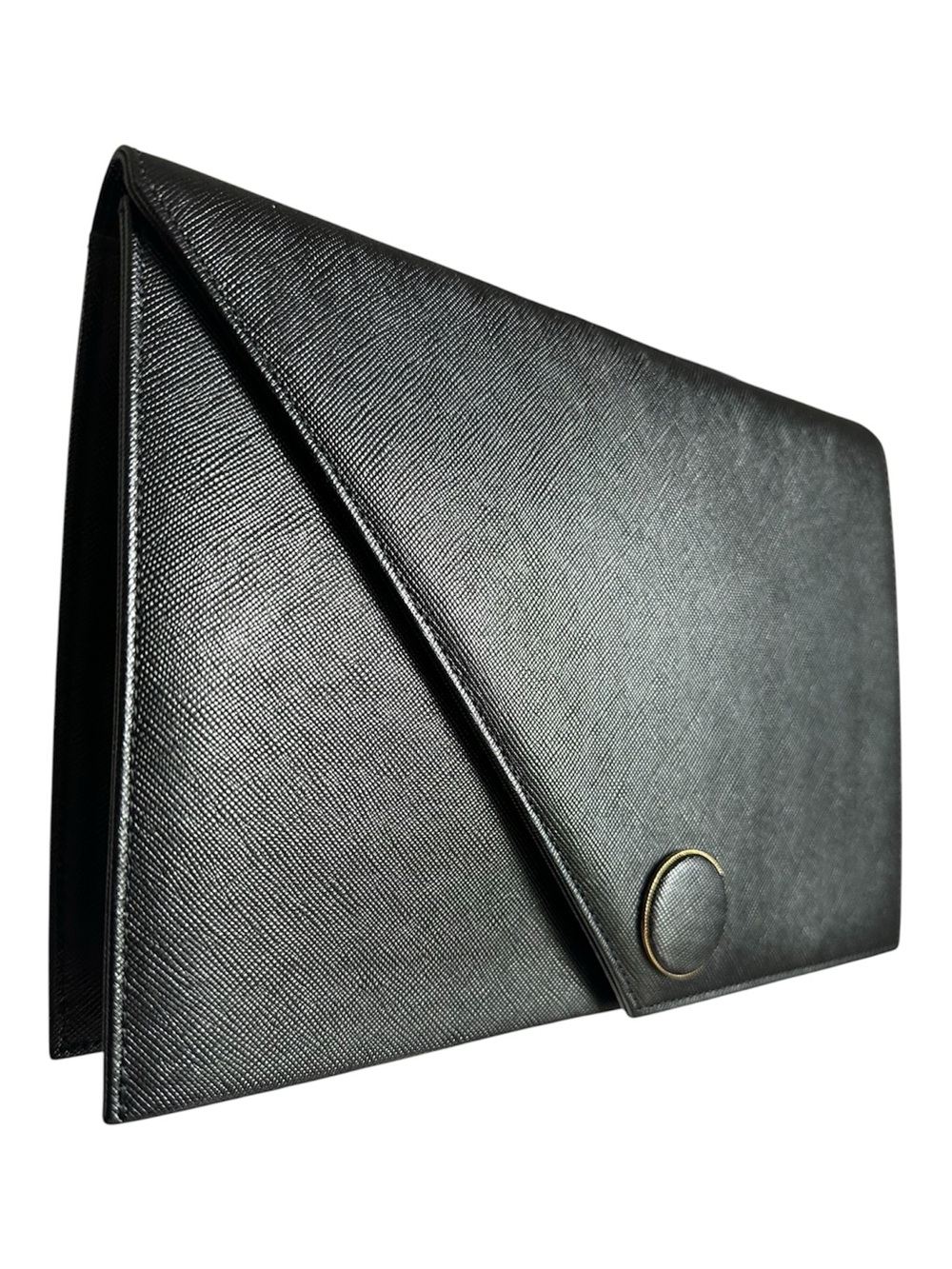 Yves Saint Laurent YSL Black Saffiano Leather Diagonal Envelope Clutch Bag